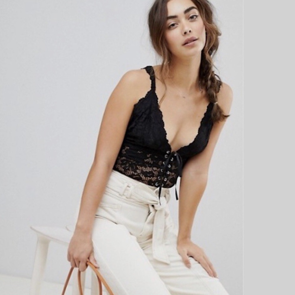 Free People Gazy Eyes Lace-Up Bodysuit Black L - Picture 7 of 11
